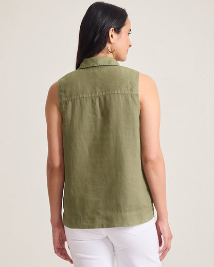 Coastalina Linen Sleeveless Popover Top