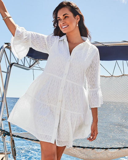 Cotton Clip Jacquard Coverup Shirt Dress