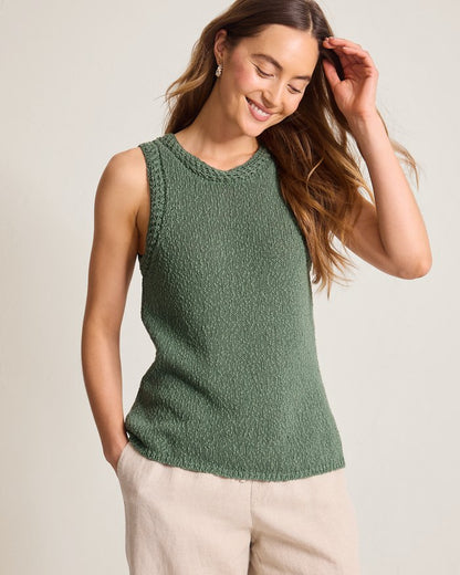 Crochet Edge Sleeveless Linen-Blend Sweater