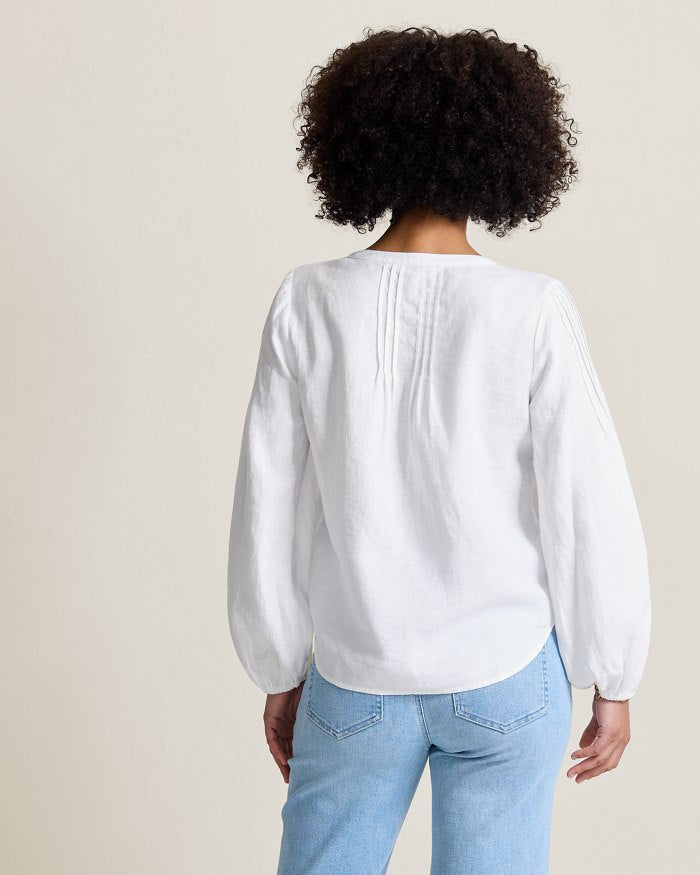 Coastalina Linen Pintuck Peasant Top
