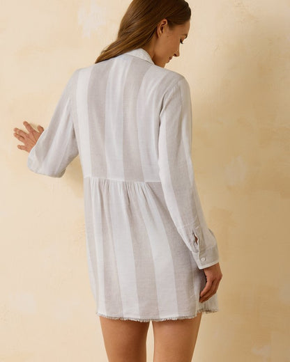 St. Lucia Linen-Blend Rugby Stripe Beach Shirt