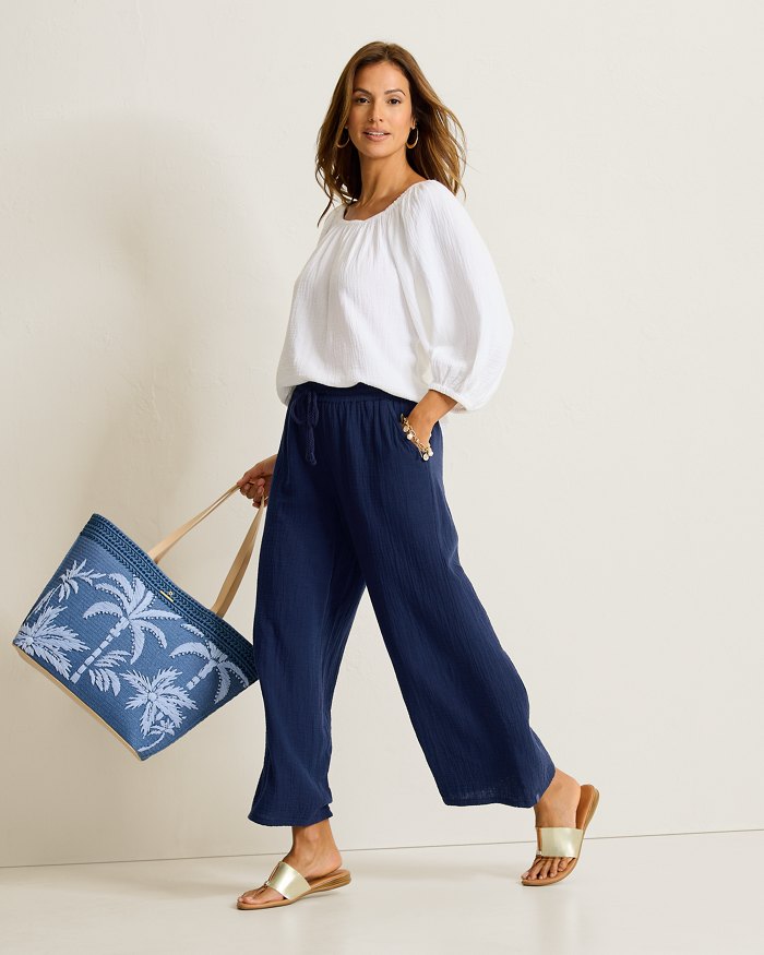 Island Gauze High-Rise Cropped Wide-Leg Pants