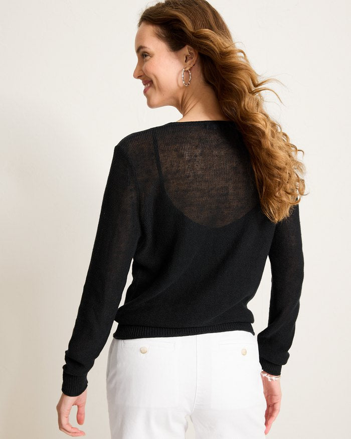 Cedar Linen Long-Sleeve V-Neck Sweater