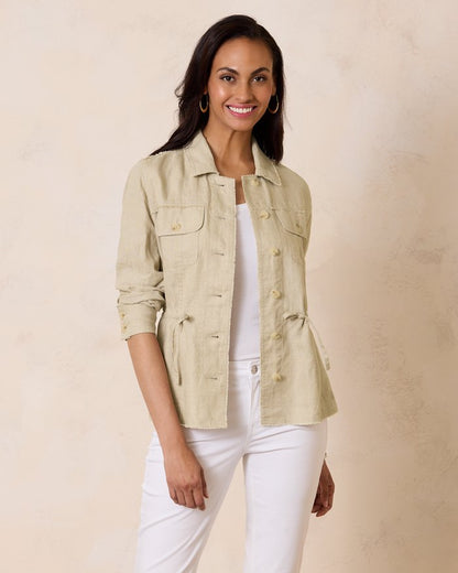 Two Palms Linen Raw-Edge Utility Jacket