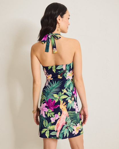 Sophia Tropical Bliss Faux-Wrap Halter Dress