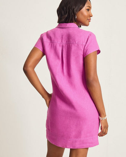 Two Palms Short-Sleeve Linen Collared Dress