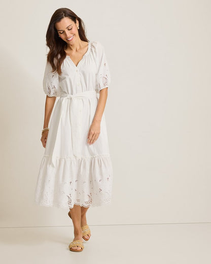 Oceana Isle Flora Fresco Embroidered Shirt Dress