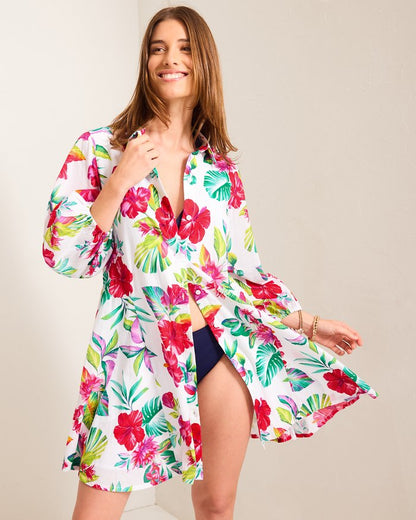 Fiesta Floral Coverup Shirt Dress