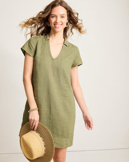 Two Palms Short-Sleeve Linen Collared Dress