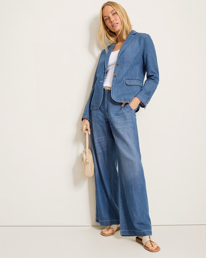 Linen-Blend Denim Blazer