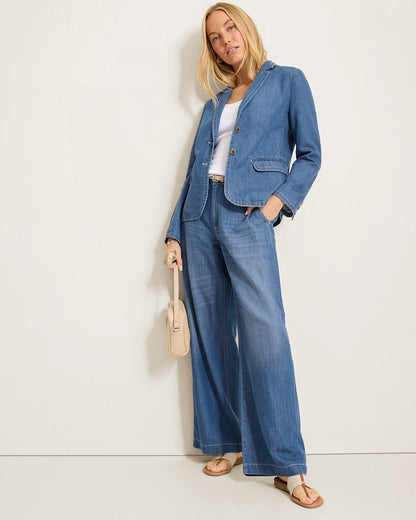 Linen-Blend Denim Blazer