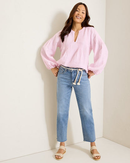 Coastalina Linen Pintuck Peasant Top