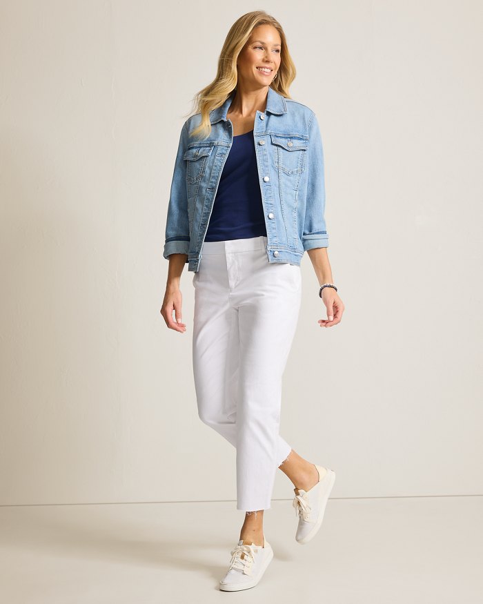 Mid-Rise Raw-Edge Cropped Chino Pants