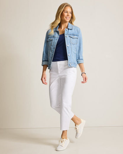 Mid-Rise Raw-Edge Cropped Chino Pants