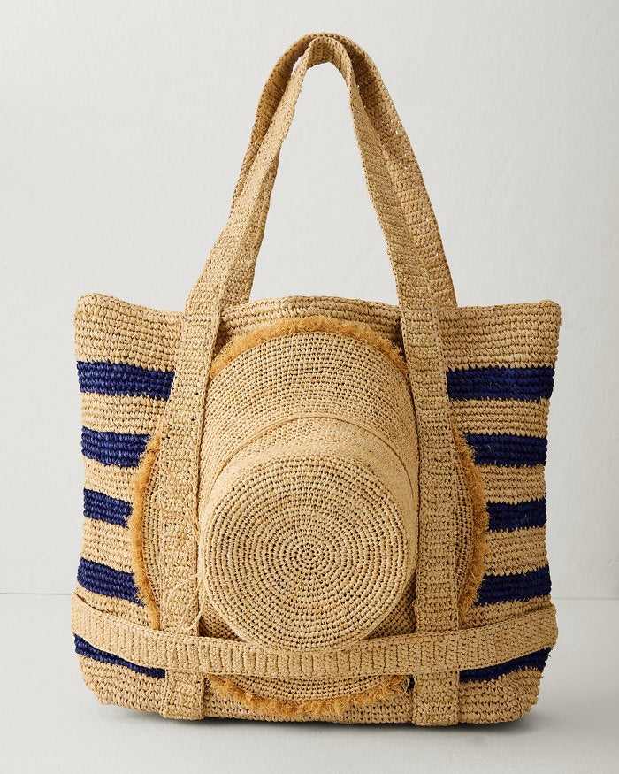 Striped Raffia Traveler Tote