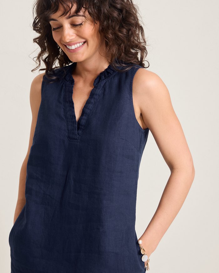 Two Palms Double-Ruffle Linen Dress