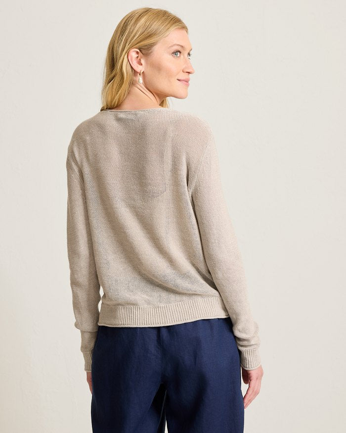 Cedar Linen Long-Sleeve V-Neck Sweater