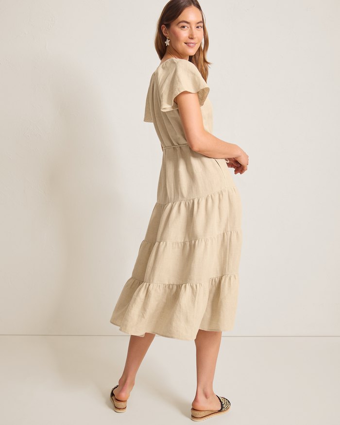 Coastalina Linen Tiered Shirt Dress