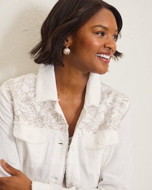 Two Palms Embroidered Flora Fresco Linen Jacket