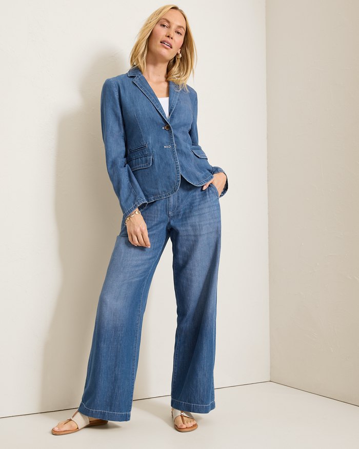 Linen-Blend Denim Blazer