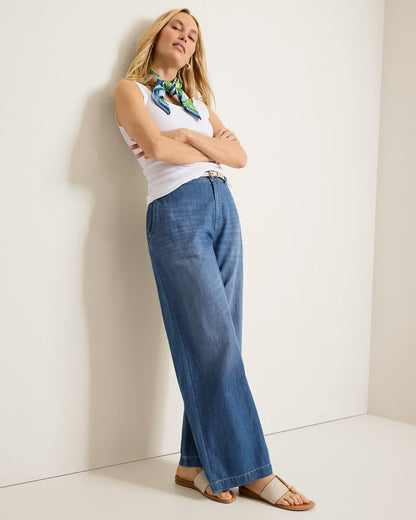 High-Rise Linen-Blend Denim Trousers