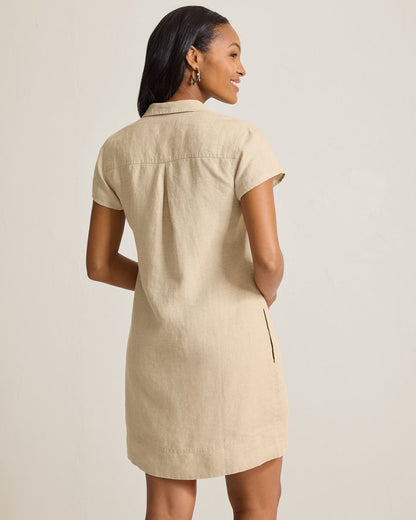 Two Palms Short-Sleeve Linen Collared Dress