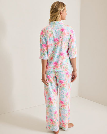 Woven Sateen 3/4-Sleeve Top & Pants Pajama Set