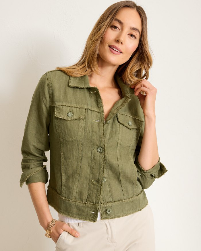 Two Palms Linen Raw-Edge Jacket