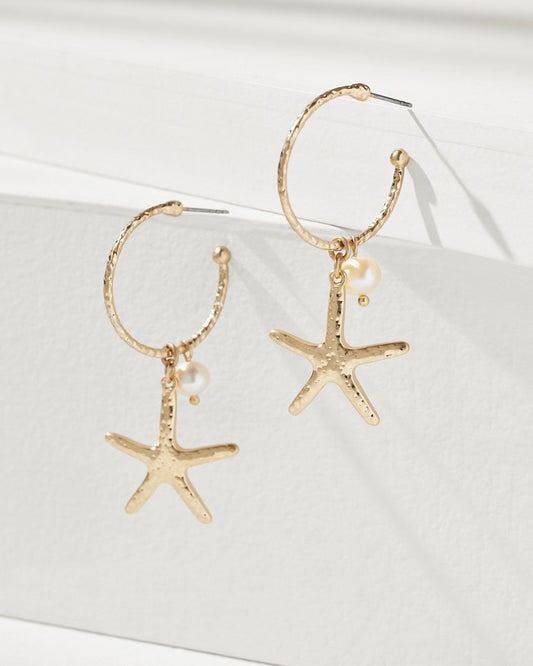 Palm Hibiscus Starfish Hoop Earrings