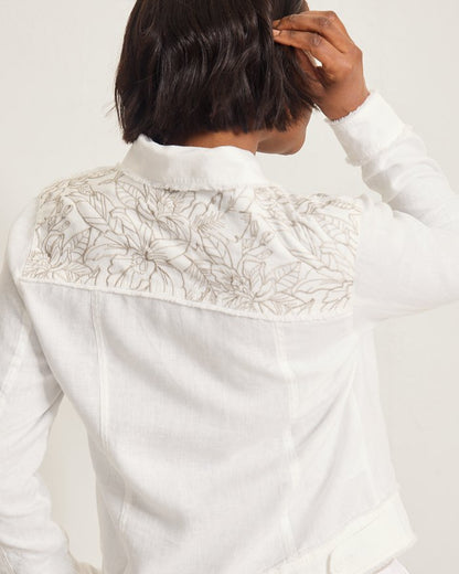 Two Palms Embroidered Flora Fresco Linen Jacket