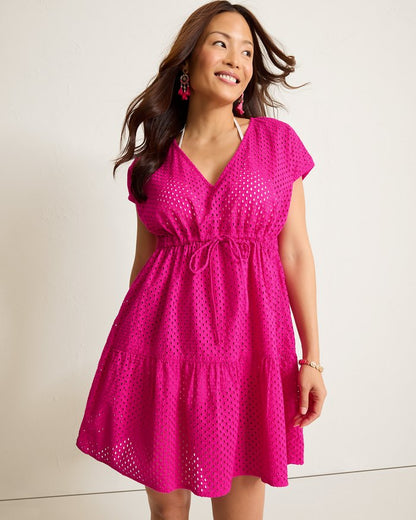 Eyelet Cotton V-Neck Coverup Dress