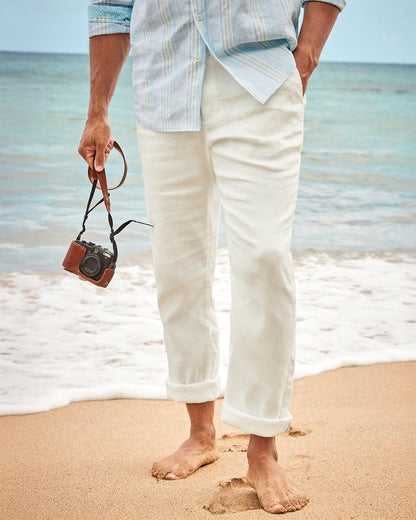 Beach Coast Linen-Blend Elastic-Waist Pants