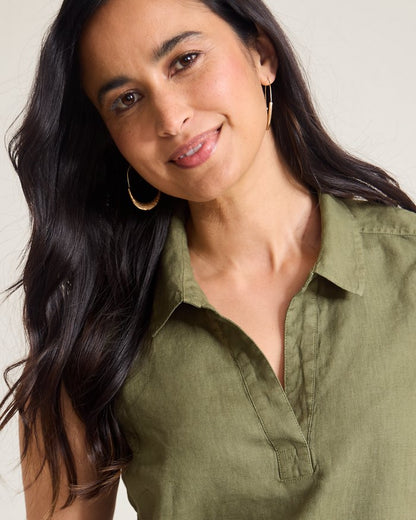 Coastalina Linen Sleeveless Popover Top