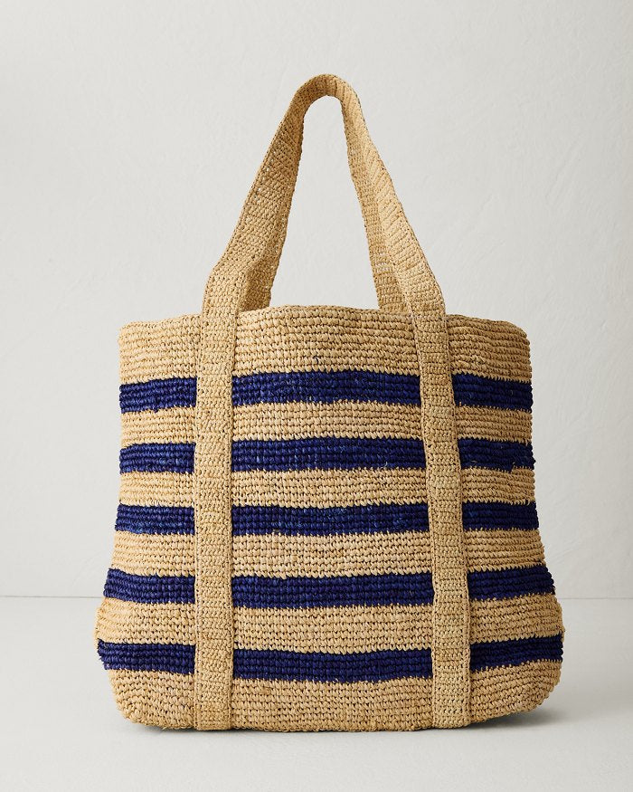 Striped Raffia Traveler Tote