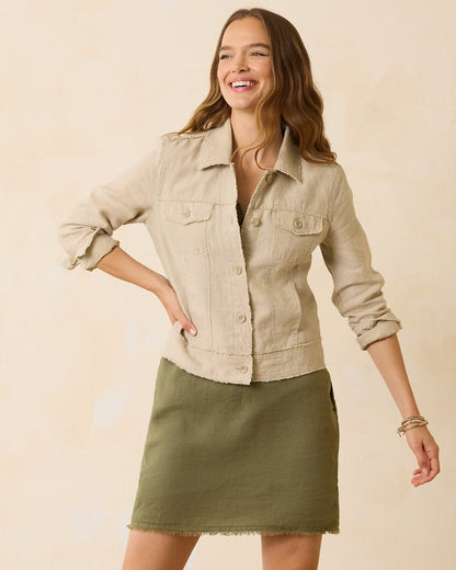 Two Palms Linen Raw-Edge Jacket