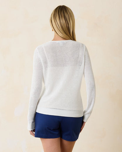 Cedar Linen Long-Sleeve V-Neck Sweater