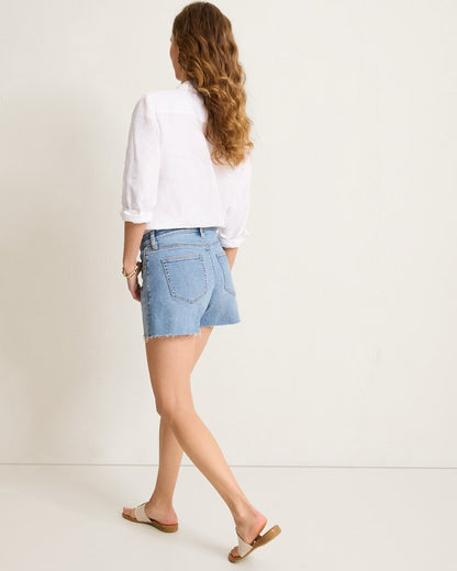 Relaxed Raw-Edge Jean Shorts