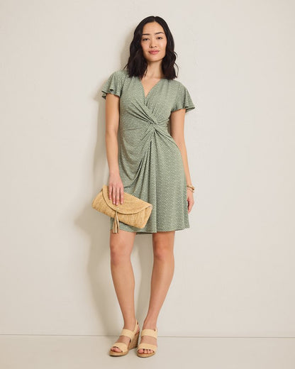 Sophia Bay Breeze Short-Sleeve Faux-Wrap Dress