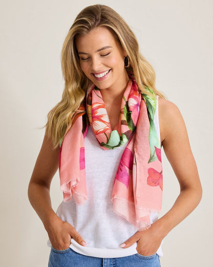 Oasis Palm Linen-Blend Wrap Scarf