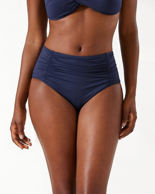 Pearl Shirred High-Waist Bikini Bottoms