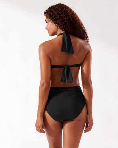 Pearl Shirred High-Waist Bikini Bottoms