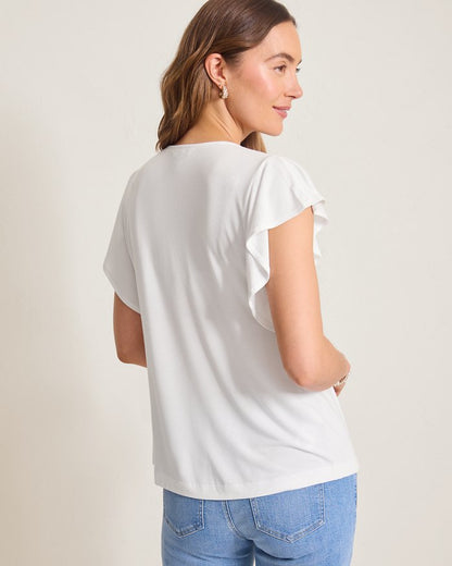 Kauai Smocked Flutter-Sleeve Top