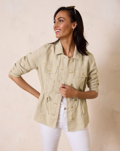 Two Palms Linen Raw-Edge Utility Jacket