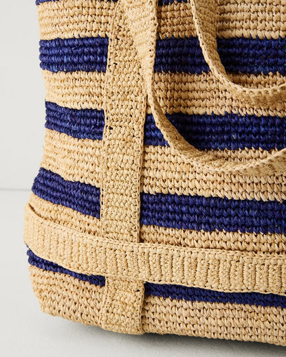 Striped Raffia Traveler Tote
