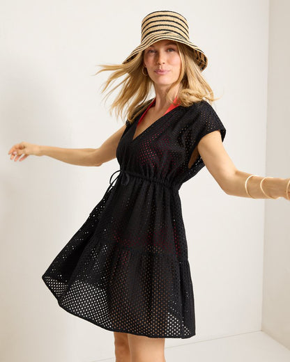 Eyelet Cotton V-Neck Coverup Dress
