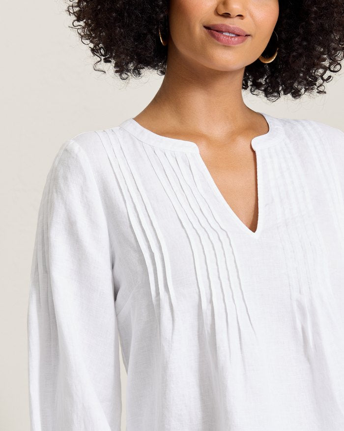Coastalina Linen Pintuck Peasant Top