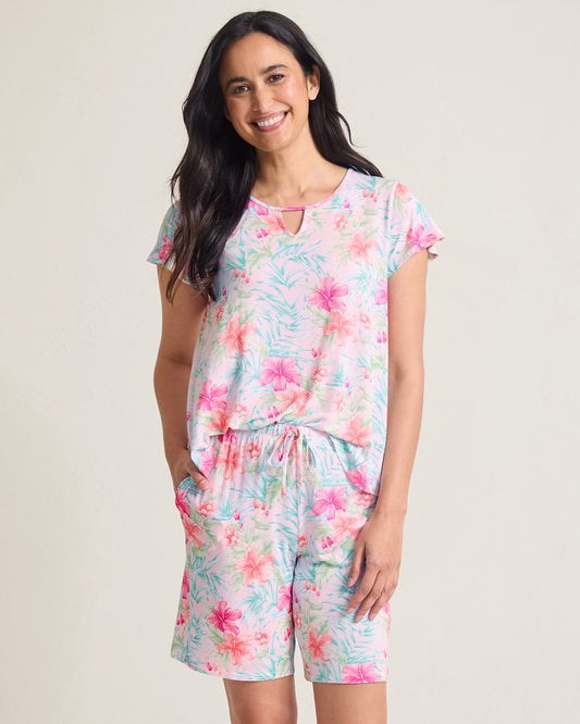 Jersey Short-Sleeve Top & Bermuda Shorts Pajama Set