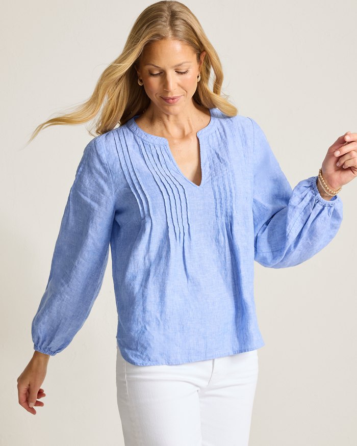Coastalina Linen Pintuck Peasant Top