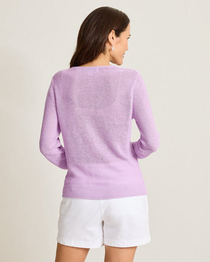 Cedar Linen Long-Sleeve V-Neck Sweater