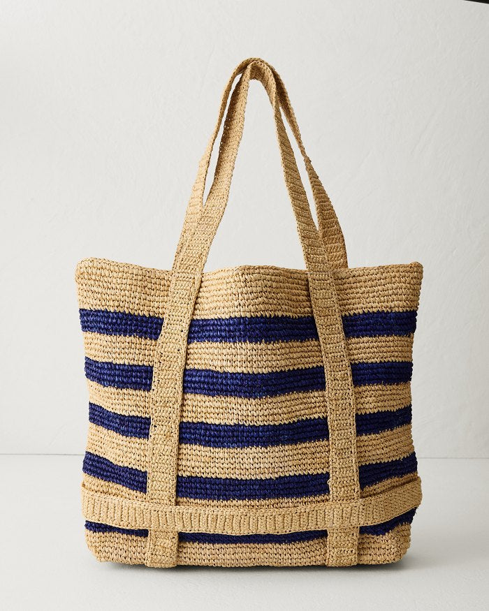 Striped Raffia Traveler Tote